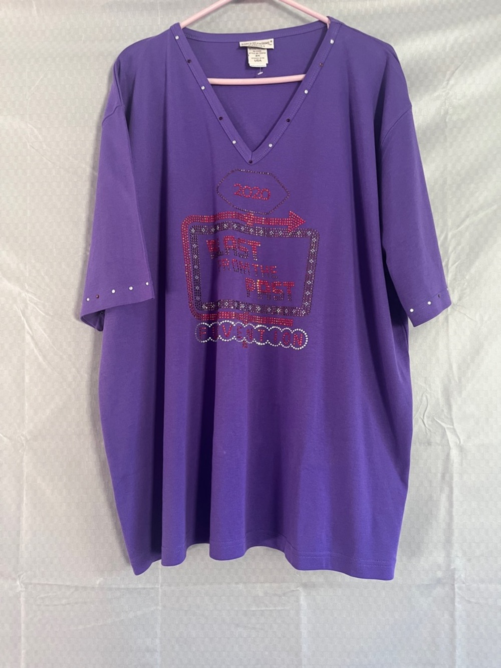Purple Rhinestone V-Neck Graphic Tee